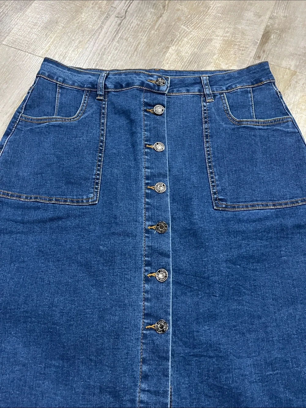Skirt High-Waist Button-Front Dark Blue stretch Skirt pencil size 14 plus denim